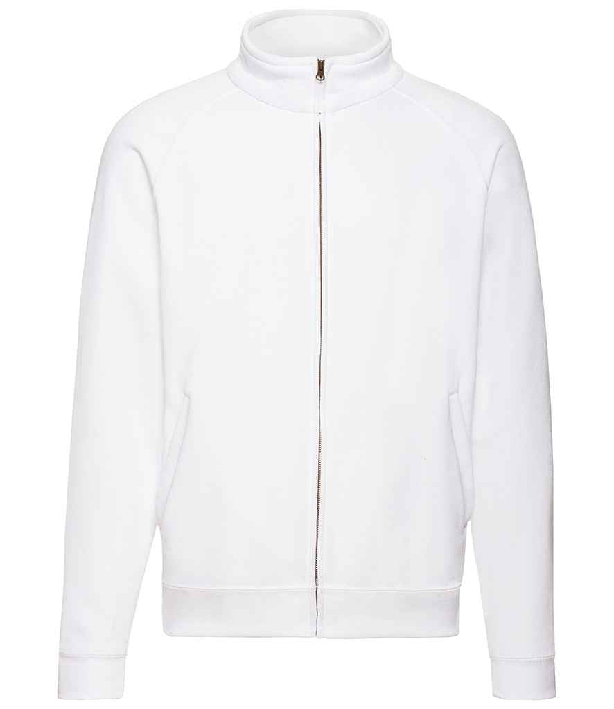 Fruit of the Loom Classic Sweat Jacket in White by Fruit of the Loom — Custom branded clothing by Print Press, featuring premium embroidery produced in our specialist print lab in the UK.
