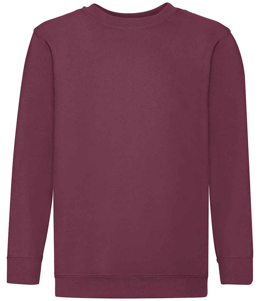 Fruit of the Loom Kids Classic Drop Shoulder Sweatshirt in Burgundy by Fruit of the Loom — Custom branded clothing by Print Press, featuring premium embroidery produced in our specialist print lab in the UK.