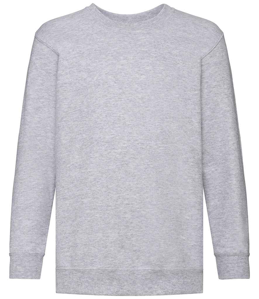 Fruit of the Loom Kids Classic Drop Shoulder Sweatshirt in Heather Grey by Fruit of the Loom — Custom branded clothing by Print Press, featuring premium embroidery produced in our specialist print lab in the UK.