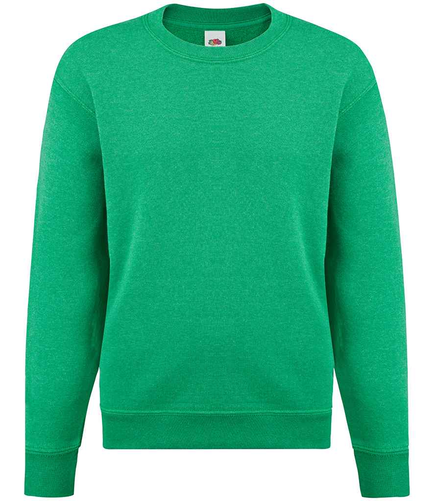 Fruit of the Loom Kids Classic Drop Shoulder Sweatshirt in Heather Green by Fruit of the Loom — Custom branded clothing by Print Press, featuring premium embroidery produced in our specialist print lab in the UK.