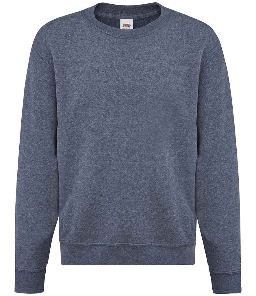 Fruit of the Loom Kids Classic Drop Shoulder Sweatshirt in Heather Navy by Fruit of the Loom — Custom branded clothing by Print Press, featuring premium embroidery produced in our specialist print lab in the UK.