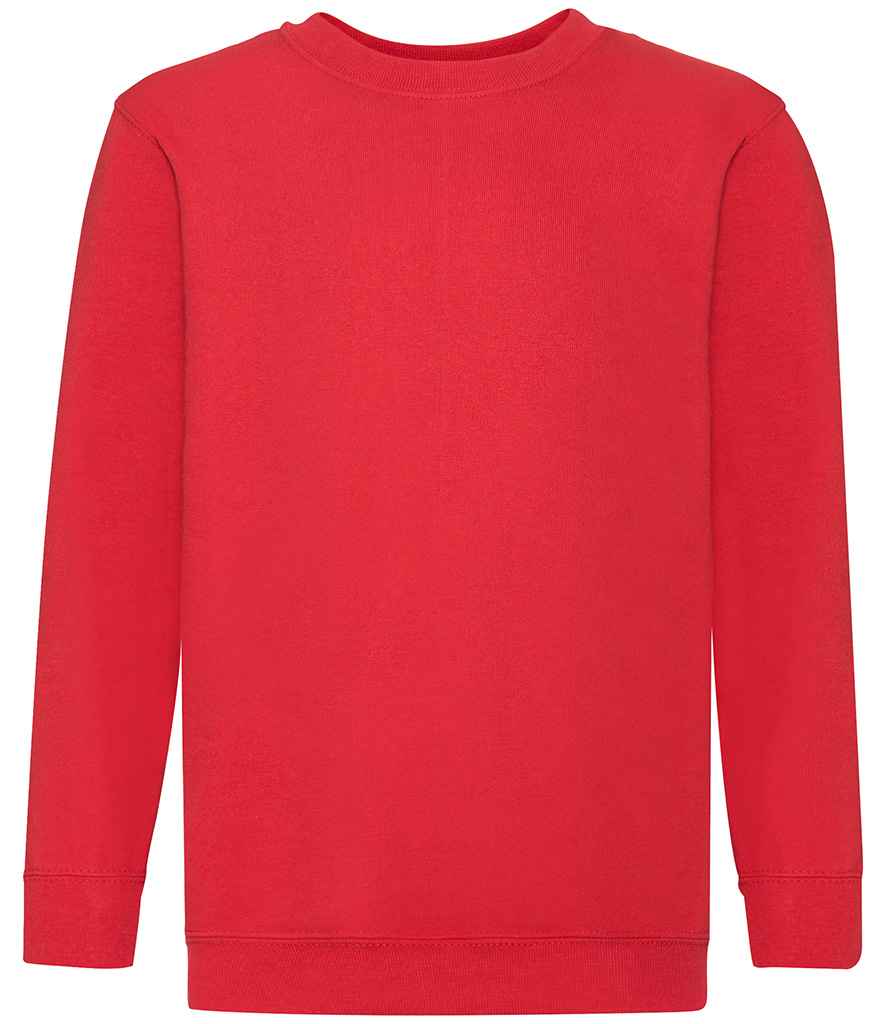 Fruit of the Loom Kids Classic Drop Shoulder Sweatshirt in Red by Fruit of the Loom — Custom branded clothing by Print Press, featuring premium embroidery produced in our specialist print lab in the UK.