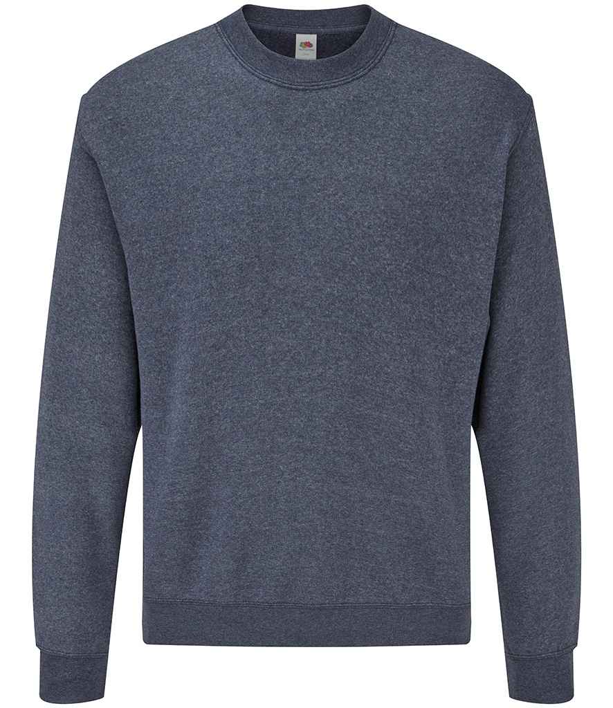 Fruit of the Loom Classic Drop Shoulder Sweatshirt in Heather Navy by Fruit of the Loom — Custom branded clothing by Print Press, featuring premium embroidery produced in our specialist print lab in the UK.