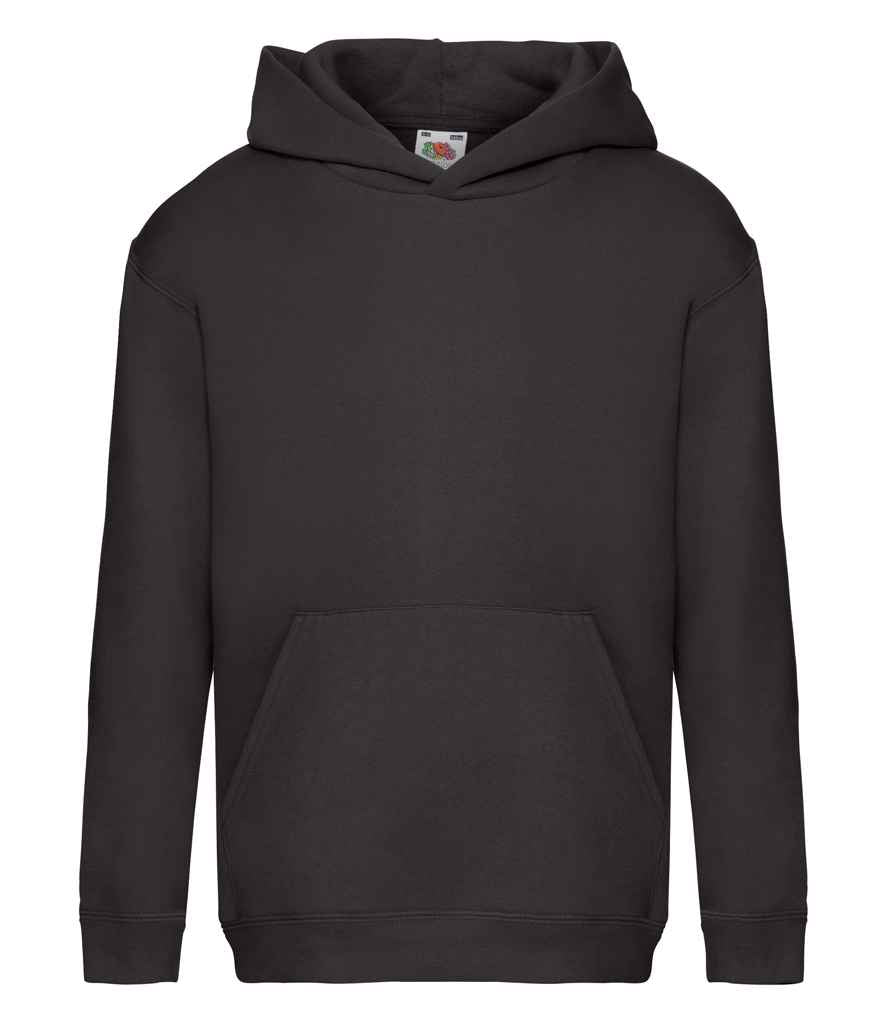 Fruit of the Loom Kids Premium Hooded Sweatshirt in Black by Fruit of the Loom — Custom branded clothing by Print Press, featuring premium embroidery produced in our specialist print lab in the UK.