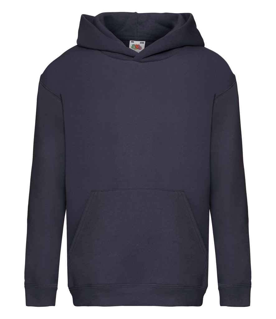 Fruit of the Loom Kids Premium Hooded Sweatshirt in Deep Navy by Fruit of the Loom — Custom branded clothing by Print Press, featuring premium embroidery produced in our specialist print lab in the UK.