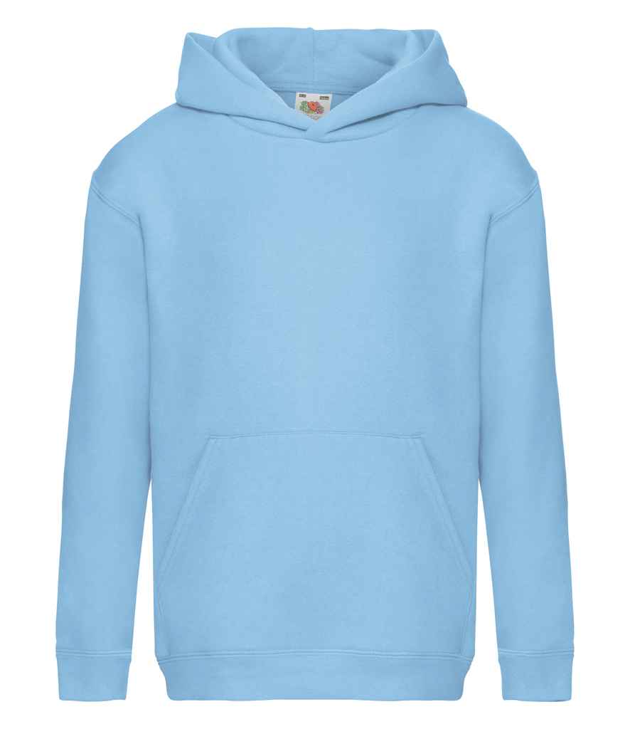 Fruit of the Loom Kids Premium Hooded Sweatshirt in Sky Blue by Fruit of the Loom — Custom branded clothing by Print Press, featuring premium embroidery produced in our specialist print lab in the UK.
