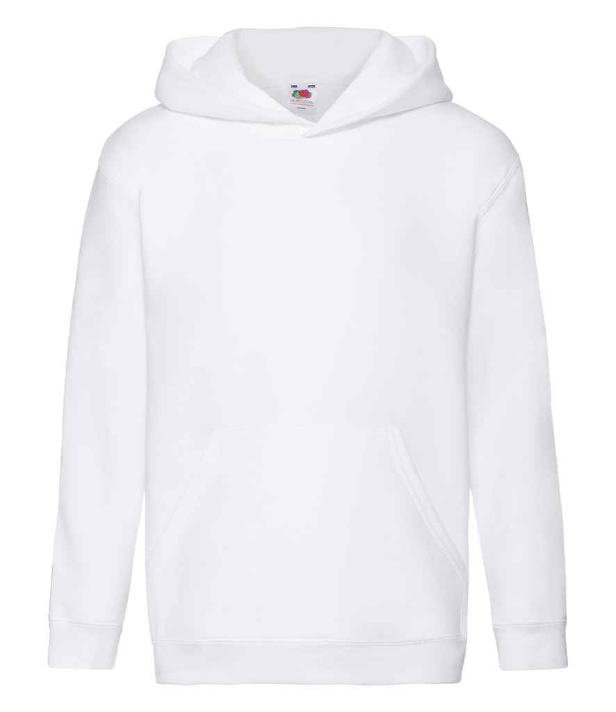 Fruit of the Loom Kids Premium Hooded Sweatshirt in White by Fruit of the Loom — Custom branded clothing by Print Press, featuring premium embroidery produced in our specialist print lab in the UK.