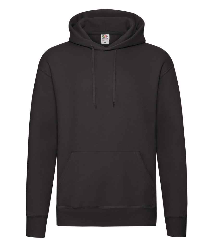 Fruit of the Loom Premium Hooded Sweatshirt in Black by Fruit of the Loom — Custom branded clothing by Print Press, featuring premium embroidery produced in our specialist print lab in the UK.