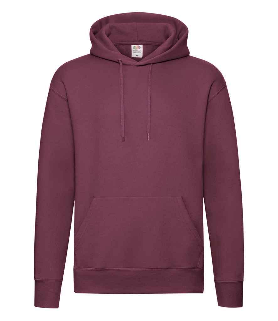 Fruit of the Loom Premium Hooded Sweatshirt in Burgundy by Fruit of the Loom — Custom branded clothing by Print Press, featuring premium embroidery produced in our specialist print lab in the UK.