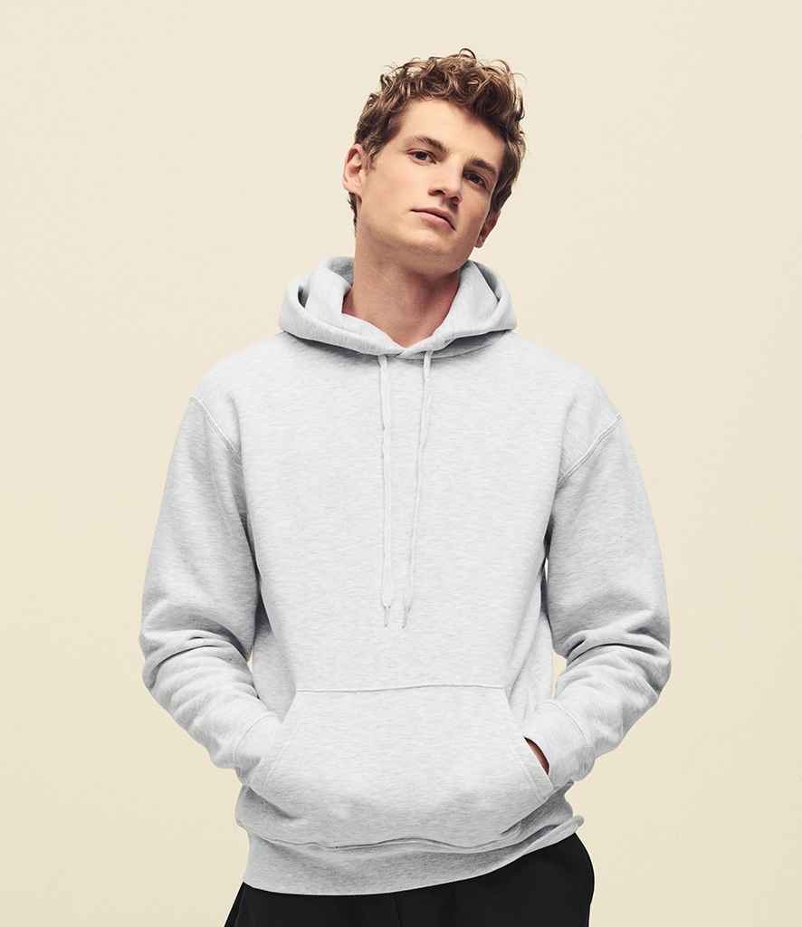 Fruit of the Loom Premium Hooded Sweatshirt in Heather Grey by Fruit of the Loom — Custom branded clothing by Print Press, featuring premium embroidery produced in our specialist print lab in the UK.