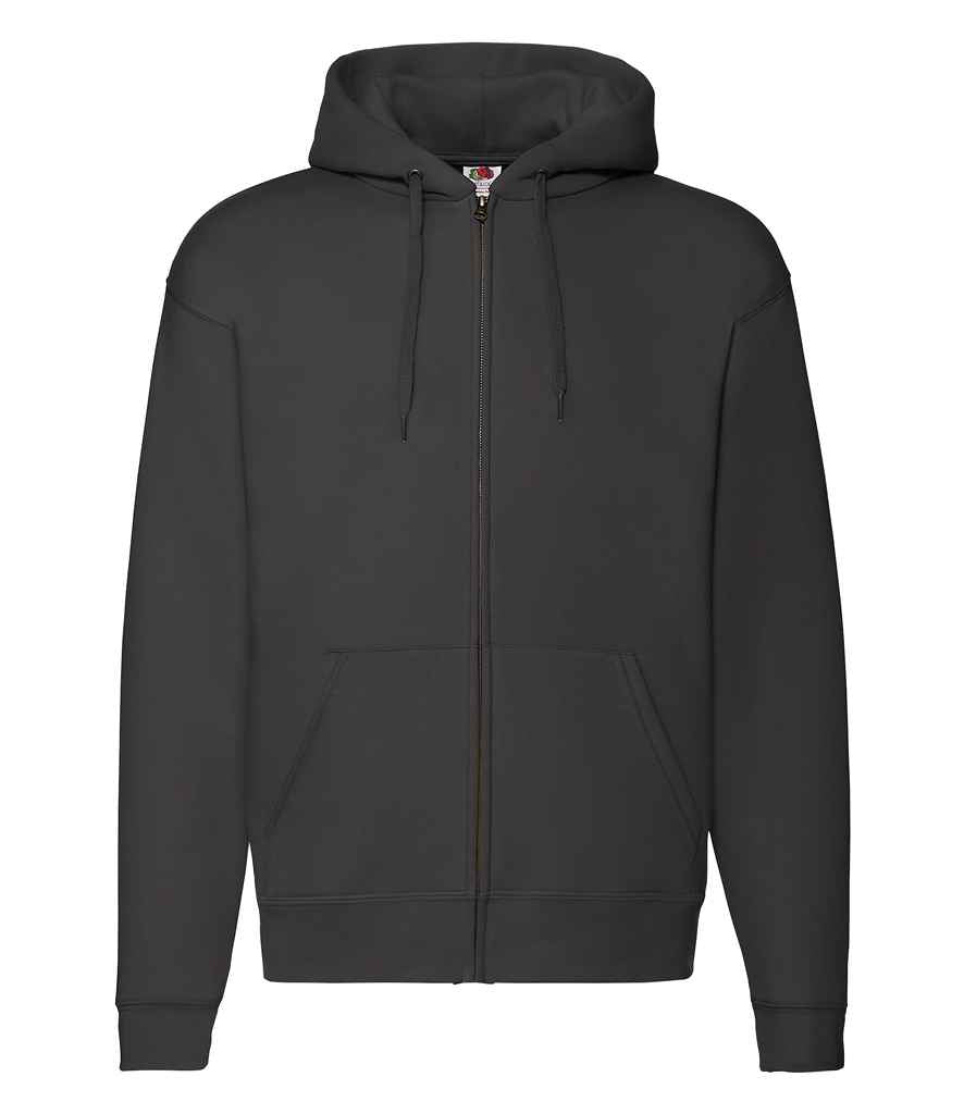 Fruit of the Loom Premium Zip Hooded Sweatshirt in Black by Fruit of the Loom — Custom branded clothing by Print Press, featuring premium embroidery produced in our specialist print lab in the UK.