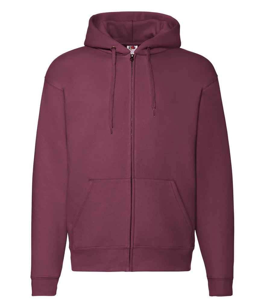 Fruit of the Loom Premium Zip Hooded Sweatshirt in Burgundy by Fruit of the Loom — Custom branded clothing by Print Press, featuring premium embroidery produced in our specialist print lab in the UK.