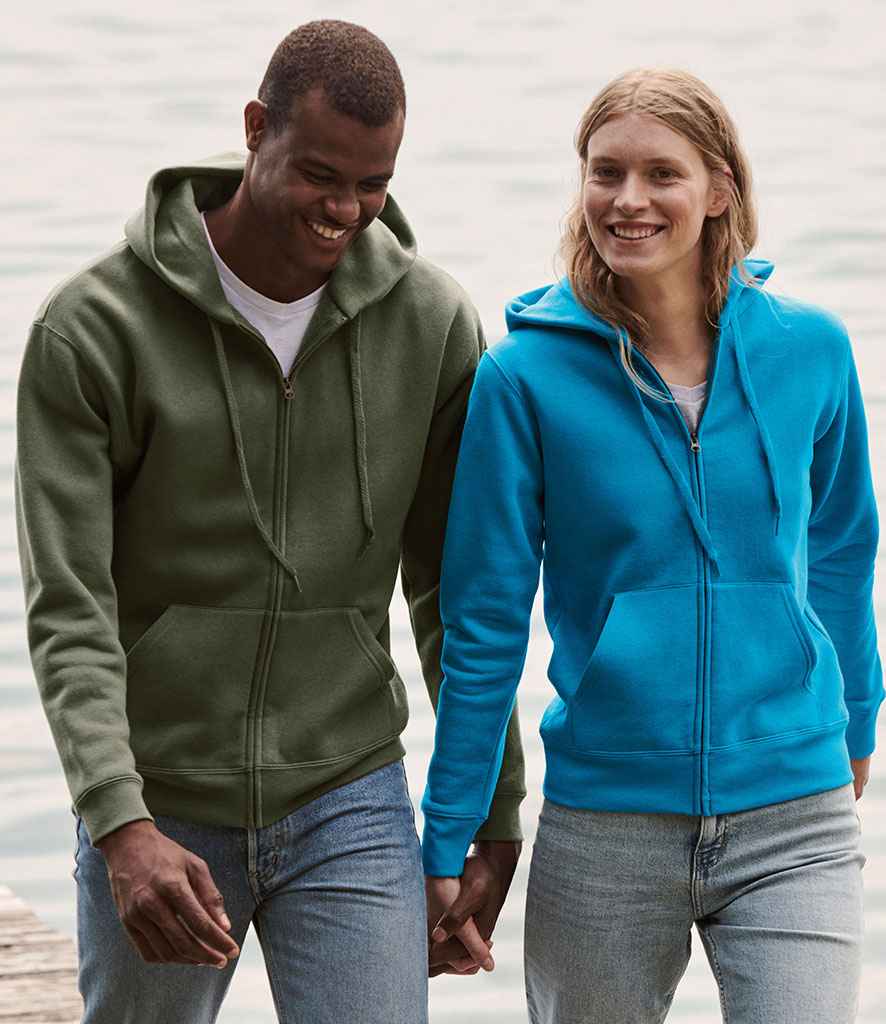 Fruit of the Loom Premium Zip Hooded Sweatshirt in Classic Olive by Fruit of the Loom — Custom branded clothing by Print Press, featuring premium embroidery produced in our specialist print lab in the UK.