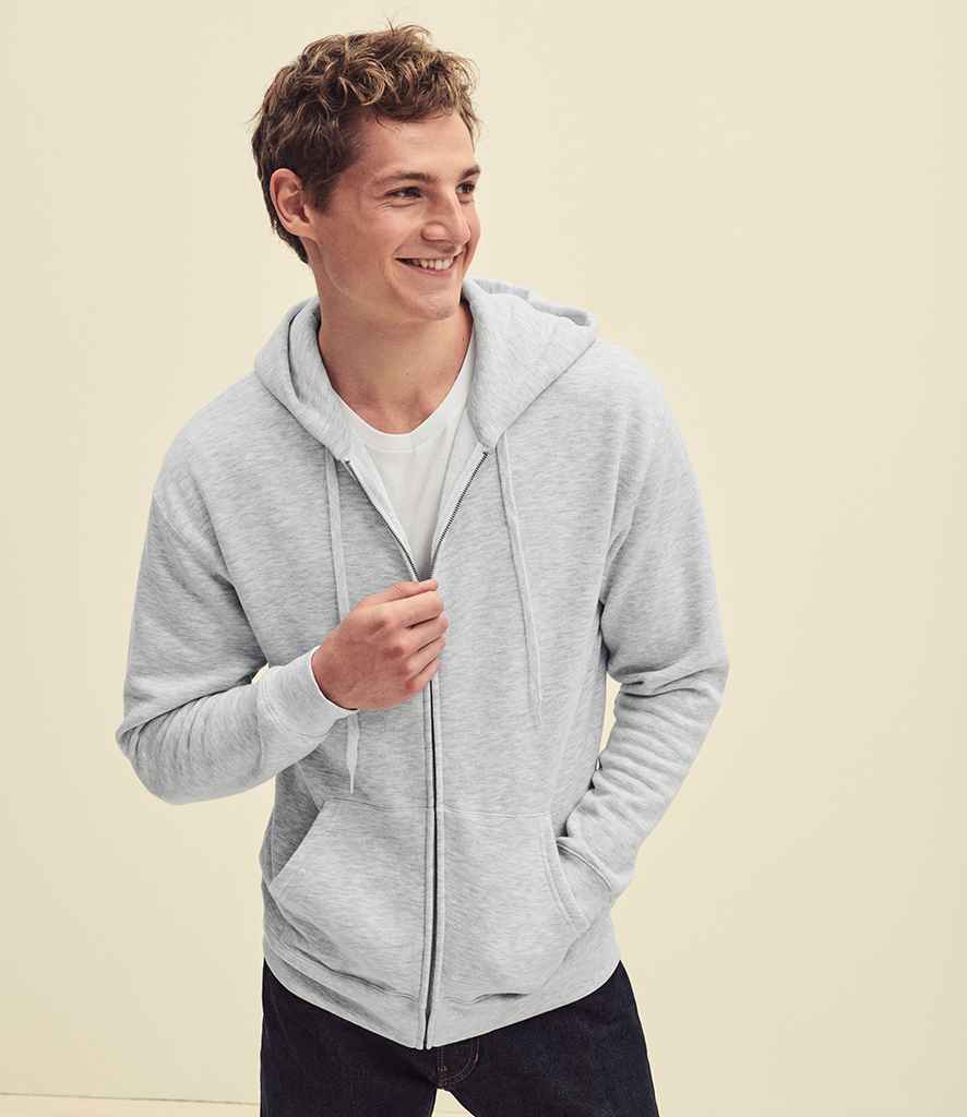 Fruit of the Loom Premium Zip Hooded Sweatshirt in Heather Grey by Fruit of the Loom — Custom branded clothing by Print Press, featuring premium embroidery produced in our specialist print lab in the UK.