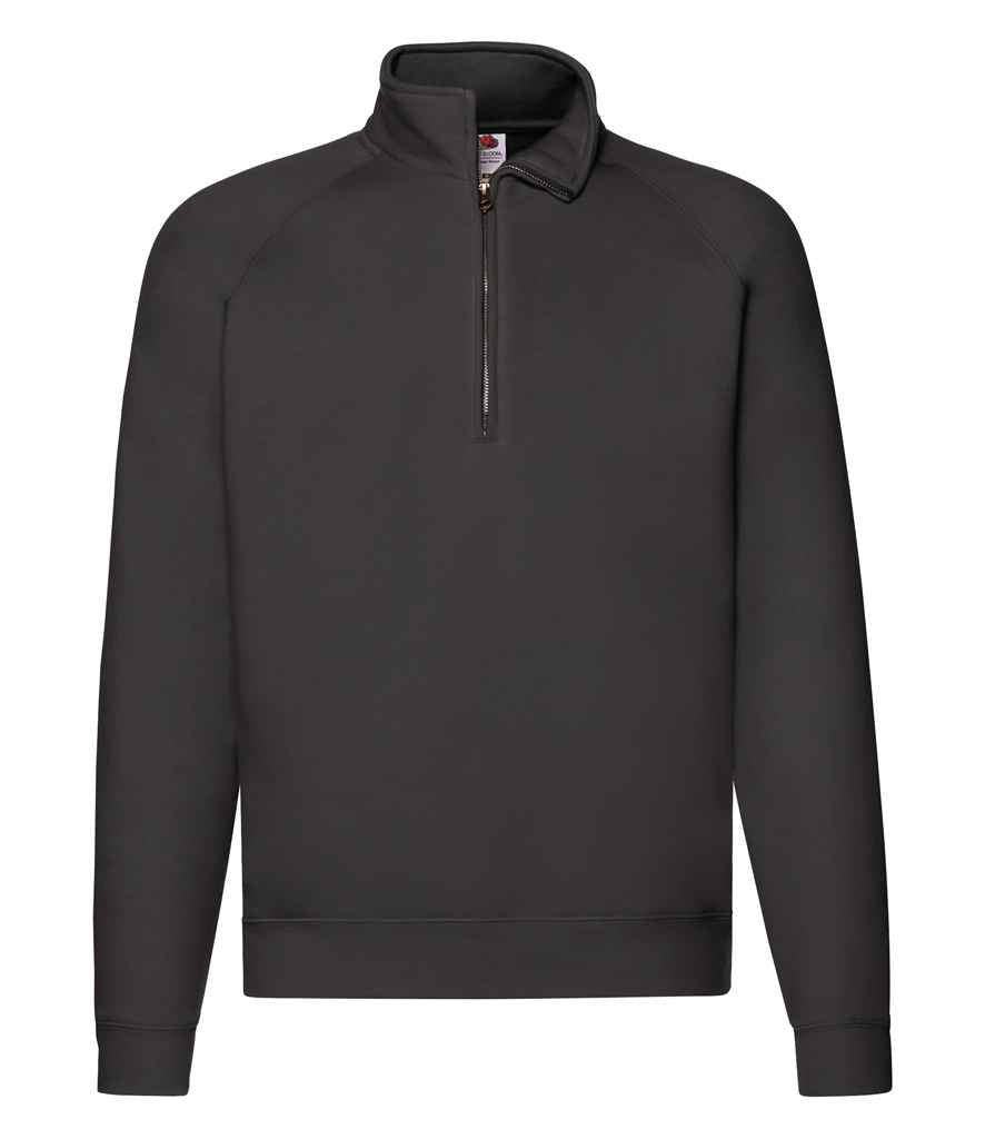 Fruit of the Loom Premium Zip Neck Sweatshirt in Black by Fruit of the Loom — Custom branded clothing by Print Press, featuring premium embroidery produced in our specialist print lab in the UK.