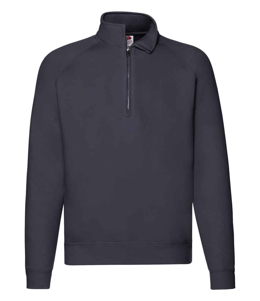 Fruit of the Loom Premium Zip Neck Sweatshirt in Deep Navy by Fruit of the Loom — Custom branded clothing by Print Press, featuring premium embroidery produced in our specialist print lab in the UK.