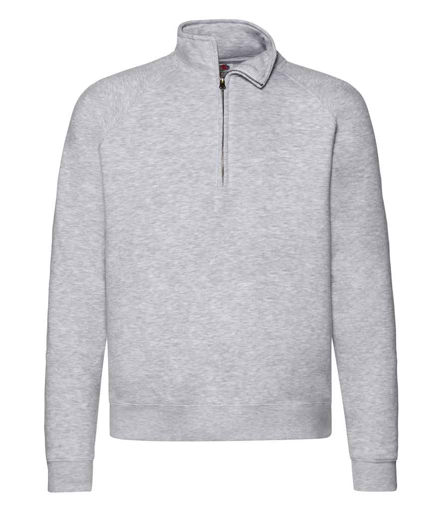 Fruit of the Loom Premium Zip Neck Sweatshirt in Heather Grey by Fruit of the Loom — Custom branded clothing by Print Press, featuring premium embroidery produced in our specialist print lab in the UK.