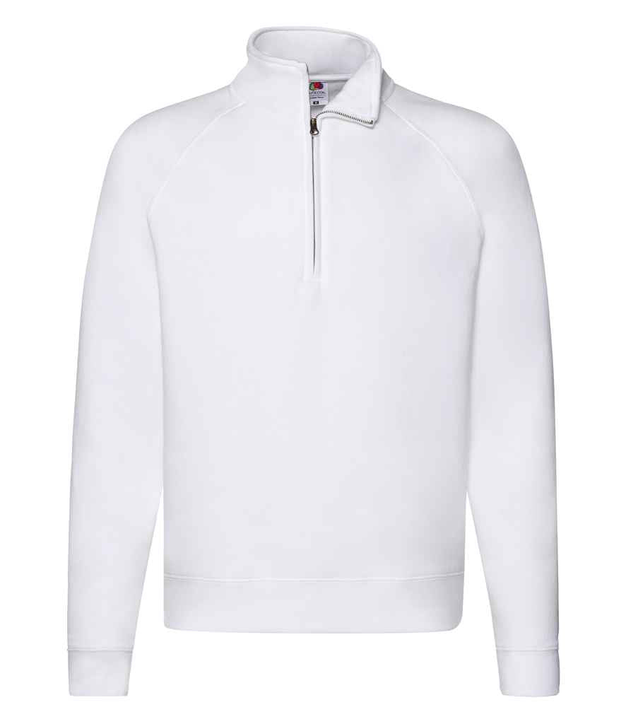 Fruit of the Loom Premium Zip Neck Sweatshirt in White by Fruit of the Loom — Custom branded clothing by Print Press, featuring premium embroidery produced in our specialist print lab in the UK.