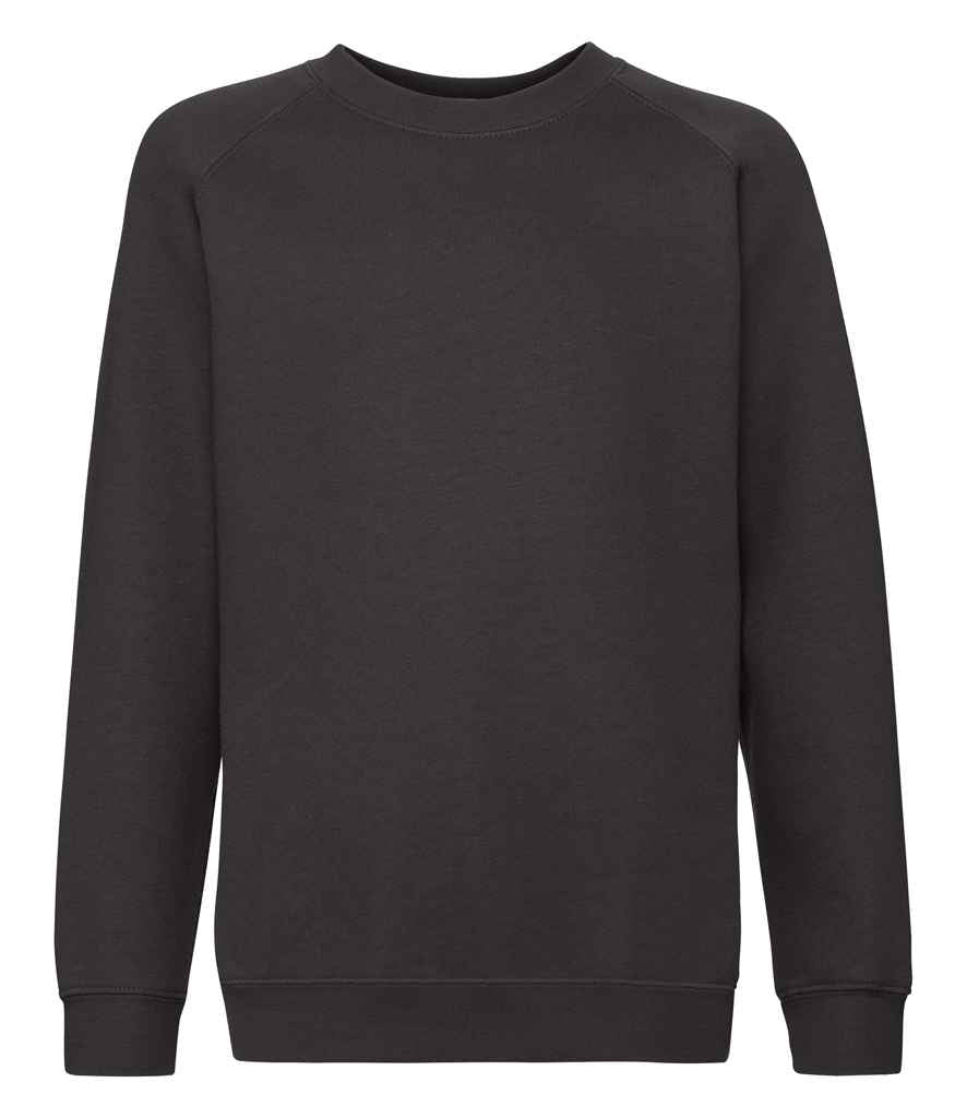 Fruit of the Loom Kids Premium Raglan Sweatshirt in Black by Fruit of the Loom — Custom branded clothing by Print Press, featuring premium embroidery produced in our specialist print lab in the UK.