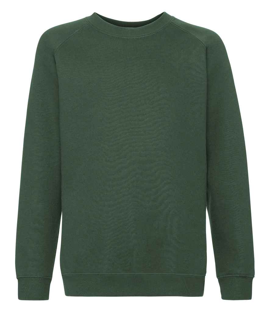 Fruit of the Loom Kids Premium Raglan Sweatshirt in Bottle Green by Fruit of the Loom — Custom branded clothing by Print Press, featuring premium embroidery produced in our specialist print lab in the UK.