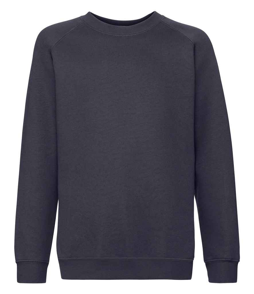Fruit of the Loom Kids Premium Raglan Sweatshirt in Deep Navy by Fruit of the Loom — Custom branded clothing by Print Press, featuring premium embroidery produced in our specialist print lab in the UK.