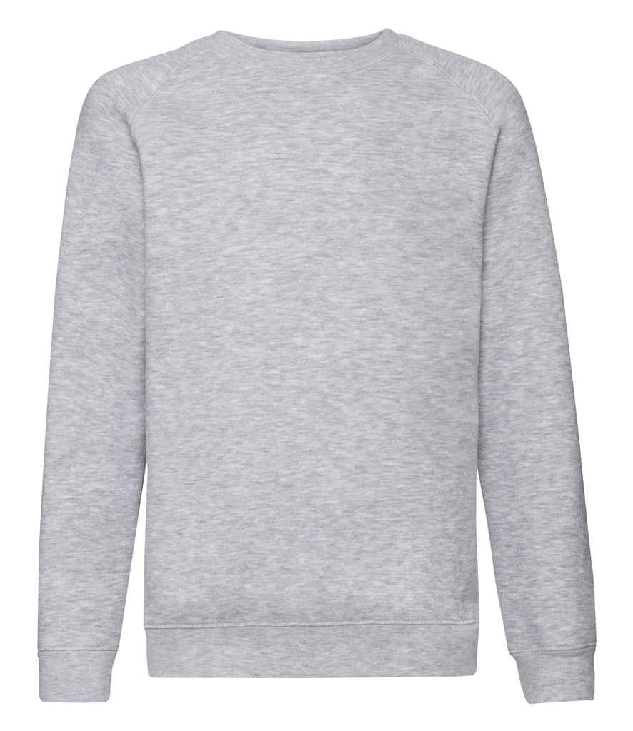 Fruit of the Loom Kids Premium Raglan Sweatshirt in Heather Grey by Fruit of the Loom — Custom branded clothing by Print Press, featuring premium embroidery produced in our specialist print lab in the UK.
