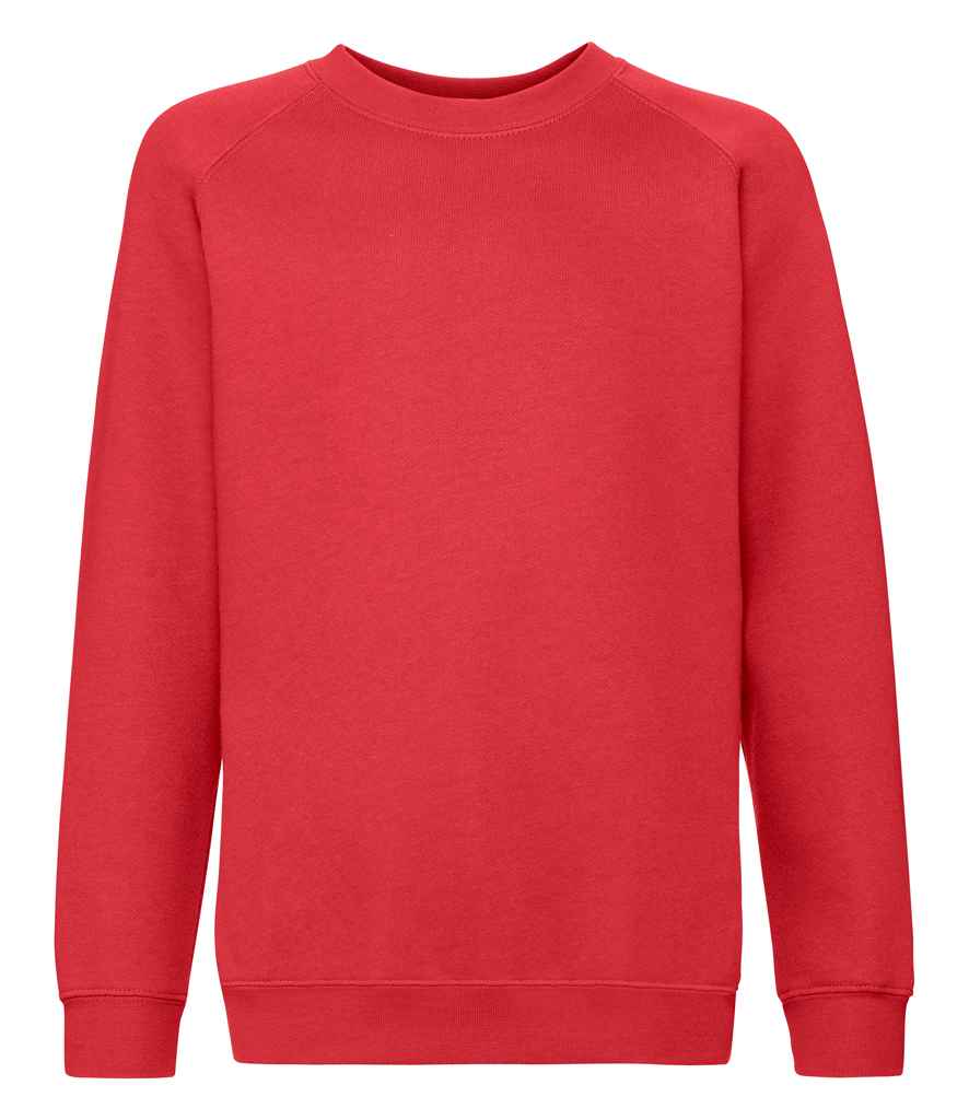 Fruit of the Loom Kids Premium Raglan Sweatshirt in Red by Fruit of the Loom — Custom branded clothing by Print Press, featuring premium embroidery produced in our specialist print lab in the UK.