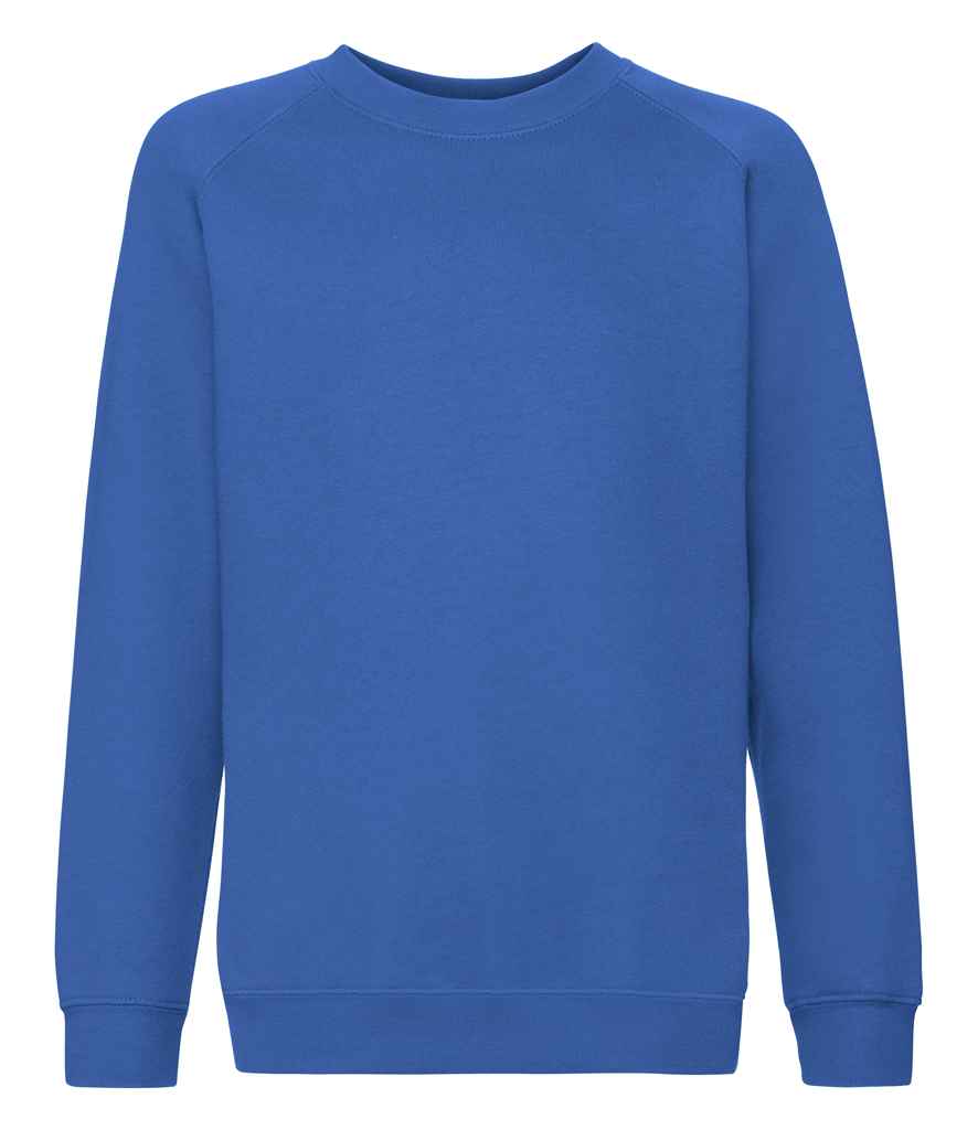 Fruit of the Loom Kids Premium Raglan Sweatshirt in Royal Blue by Fruit of the Loom — Custom branded clothing by Print Press, featuring premium embroidery produced in our specialist print lab in the UK.