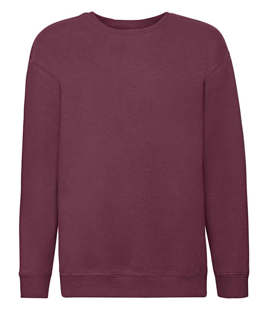 Fruit of the Loom Kids Premium Drop Shoulder Sweatshirt in Burgundy by Fruit of the Loom — Custom branded clothing by Print Press, featuring premium embroidery produced in our specialist print lab in the UK.