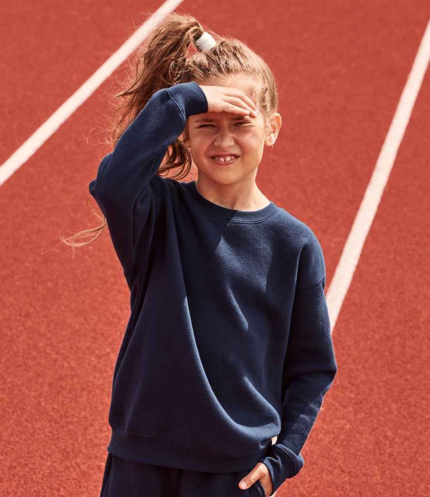 Fruit of the Loom Kids Premium Drop Shoulder Sweatshirt in Deep Navy by Fruit of the Loom — Custom branded clothing by Print Press, featuring premium embroidery produced in our specialist print lab in the UK.