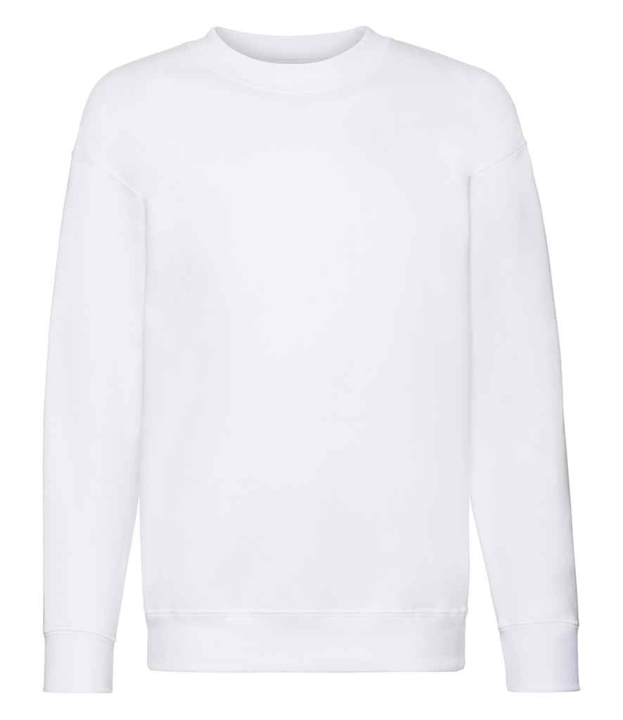 Fruit of the Loom Kids Premium Drop Shoulder Sweatshirt in White by Fruit of the Loom — Custom branded clothing by Print Press, featuring premium embroidery produced in our specialist print lab in the UK.