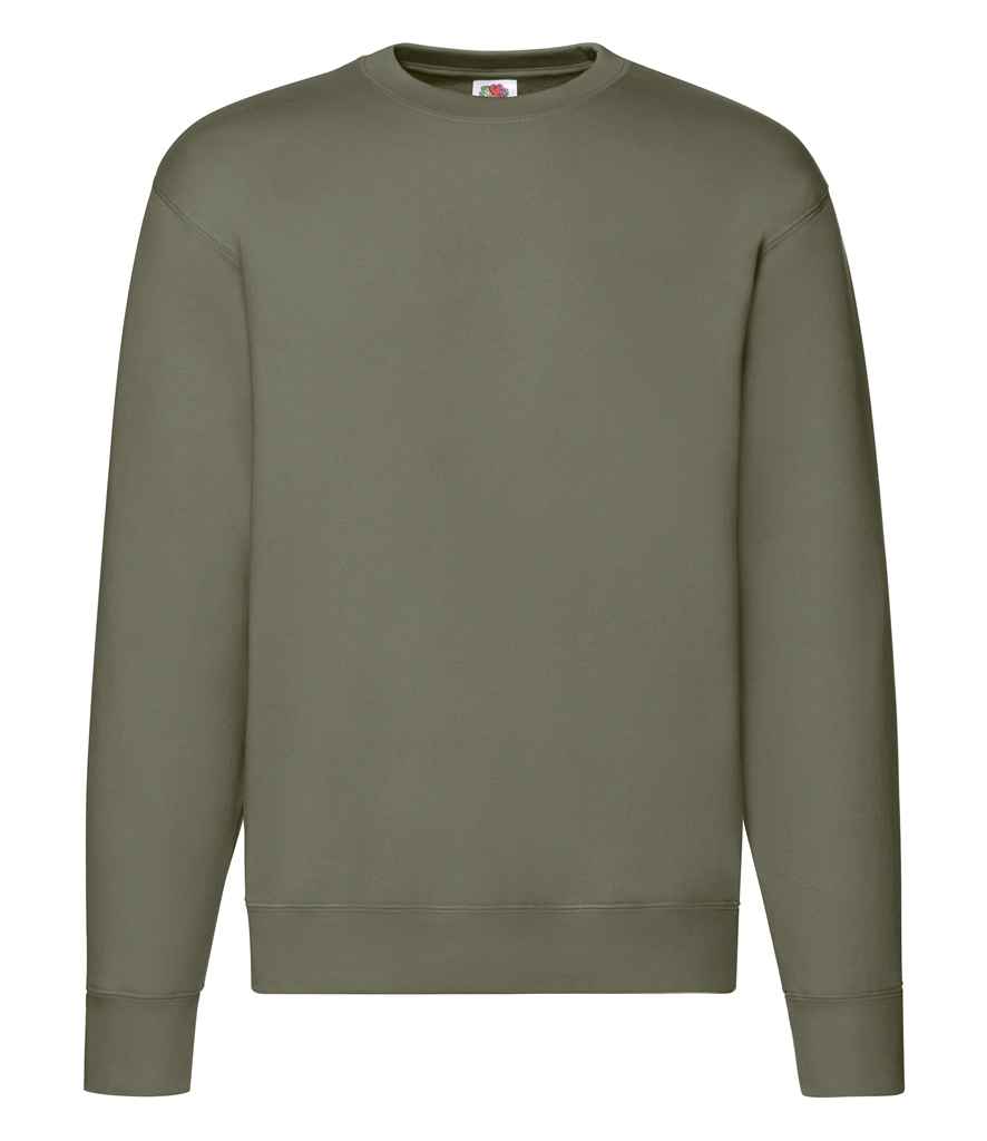 Fruit of the Loom Premium Drop Shoulder Sweatshirt in Classic Olive by Fruit of the Loom — Custom branded clothing by Print Press, featuring premium embroidery produced in our specialist print lab in the UK.