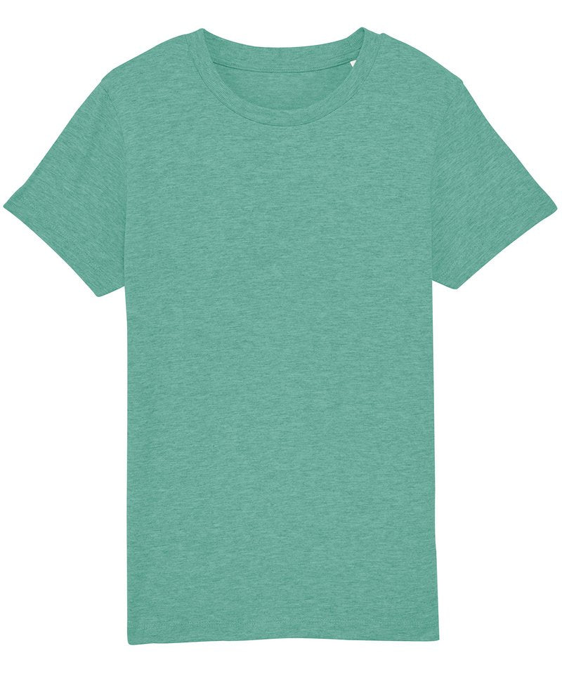 Kids Mini Creator Iconic T-Shirt (Sttk909) in Mid Heather Green by StanleyStella — Custom branded clothing by Print Press, featuring premium embroidery produced in our specialist print lab in the UK.
