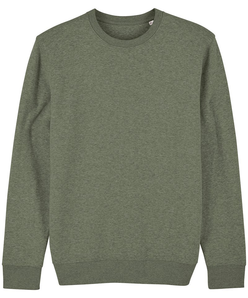 Unisex Changer Iconic Crew Neck Sweatshirt (Stsu823) in Mid Heather Khaki by StanleyStella — Custom branded clothing by Print Press, featuring premium embroidery produced in our specialist print lab in the UK.