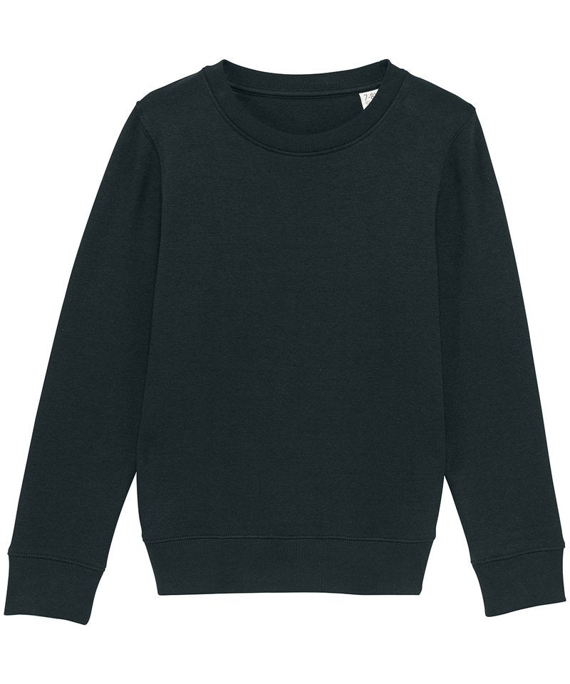Kids Mini Changer Iconic Crew Neck Sweatshirt (Stsk913) in Black by StanleyStella — Custom branded clothing by Print Press, featuring premium embroidery produced in our specialist print lab in the UK.