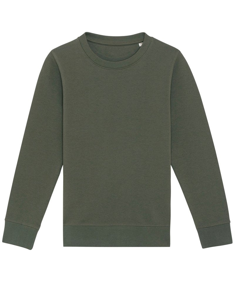 Kids Mini Changer Iconic Crew Neck Sweatshirt (Stsk913) in Khaki by StanleyStella — Custom branded clothing by Print Press, featuring premium embroidery produced in our specialist print lab in the UK.