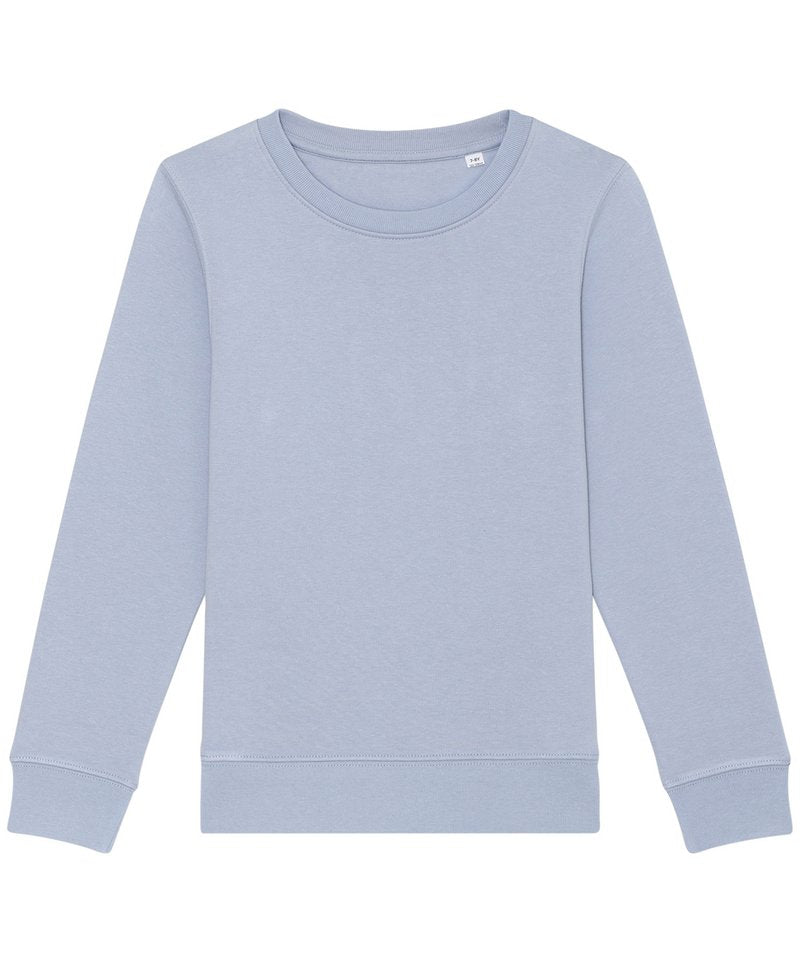 Kids Mini Changer Iconic Crew Neck Sweatshirt (Stsk913) in Serene Blue by StanleyStella — Custom branded clothing by Print Press, featuring premium embroidery produced in our specialist print lab in the UK.