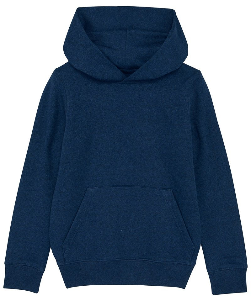 Kids Mini Cruiser Iconic Hoodie Sweatshirt (Stsk911) in Black Heather Blue by StanleyStella — Custom branded clothing by Print Press, featuring premium embroidery produced in our specialist print lab in the UK.