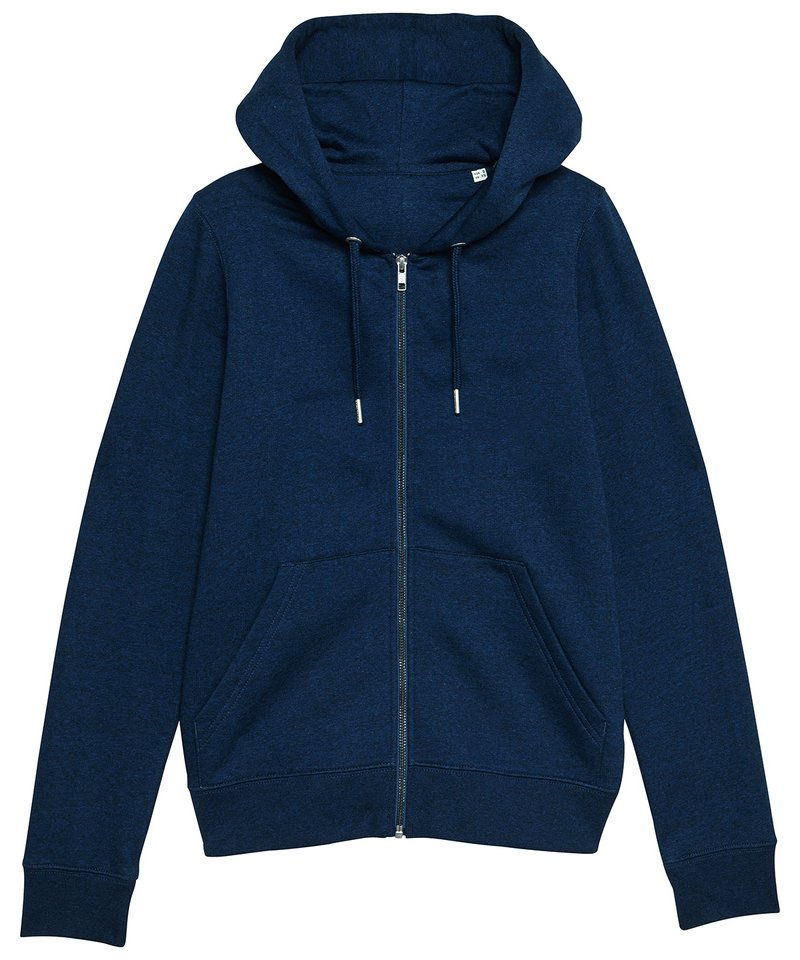 Women's Stella Editor Iconic Zip-Thru Hoodie Sweatshirt (Stsw149) in Black Heather Blue by StanleyStella — Custom branded clothing by Print Press, featuring premium embroidery produced in our specialist print lab in the UK.
