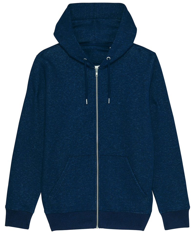 Cultivator, Unisex Iconic Zip-Thru Hoodie Sweatshirt (Stsm566) - (2nd Colours) in Black Heather Blue by StanleyStella — Custom branded clothing by Print Press, featuring premium embroidery produced in our specialist print lab in the UK.
