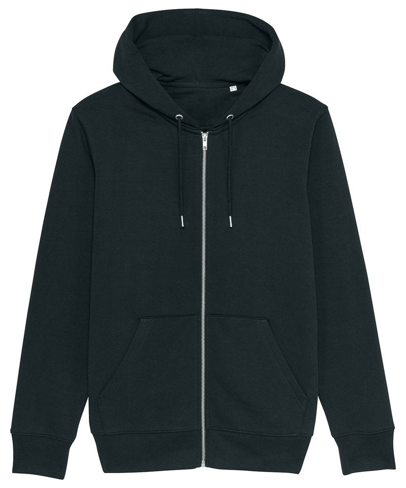 Cultivator, Unisex Iconic Zip-Thru Hoodie Sweatshirt (Stsm566) - (2nd Colours) in Black by StanleyStella — Custom branded clothing by Print Press, featuring premium embroidery produced in our specialist print lab in the UK.