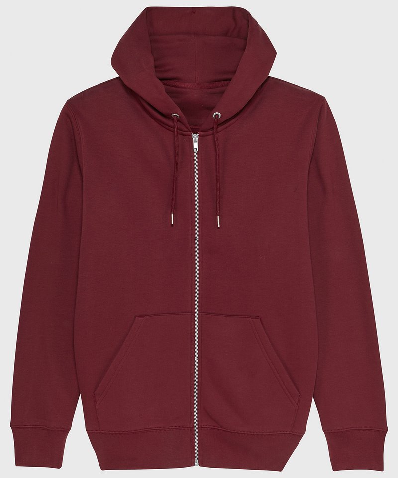 Cultivator, Unisex Iconic Zip-Thru Hoodie Sweatshirt (Stsm566) - (2nd Colours) in Burgundy by StanleyStella — Custom branded clothing by Print Press, featuring premium embroidery produced in our specialist print lab in the UK.