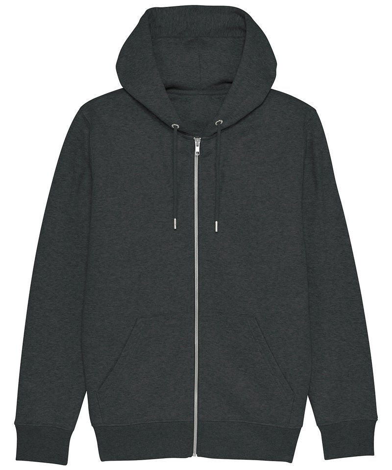 Cultivator, Unisex Iconic Zip-Thru Hoodie Sweatshirt (Stsm566) in Dark Heather Grey by StanleyStella — Custom branded clothing by Print Press, featuring premium embroidery produced in our specialist print lab in the UK.