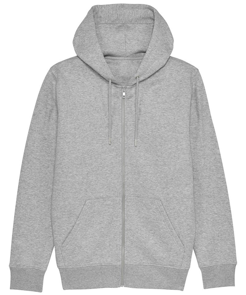 Cultivator, Unisex Iconic Zip-Thru Hoodie Sweatshirt (Stsm566) in Heather Grey by StanleyStella — Custom branded clothing by Print Press, featuring premium embroidery produced in our specialist print lab in the UK.