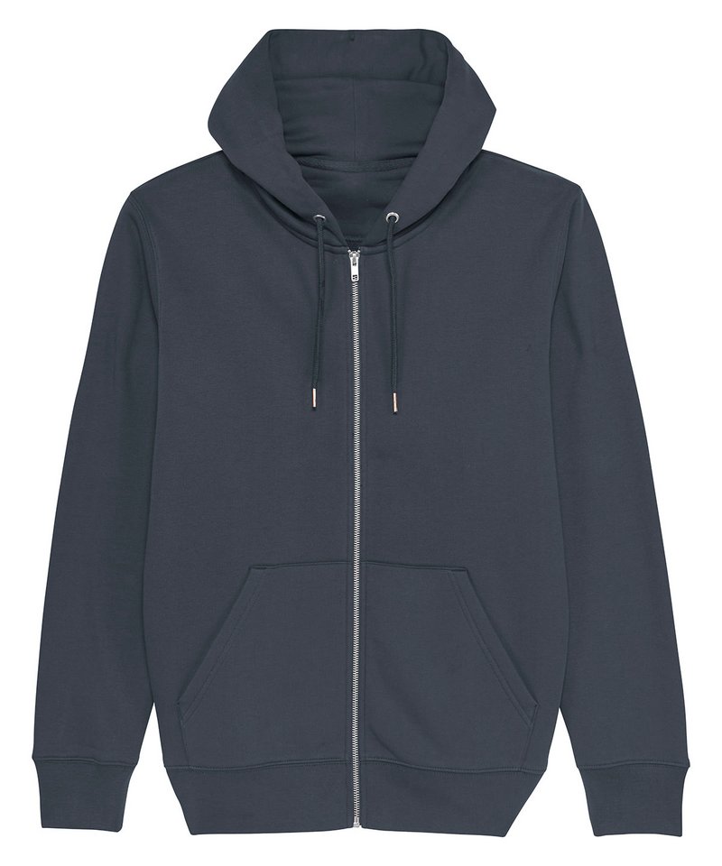 Cultivator, Unisex Iconic Zip-Thru Hoodie Sweatshirt (Stsm566) in India Ink Grey by StanleyStella — Custom branded clothing by Print Press, featuring premium embroidery produced in our specialist print lab in the UK.
