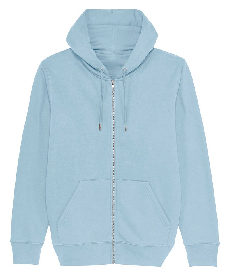 Cultivator, Unisex Iconic Zip-Thru Hoodie Sweatshirt (Stsm566) in Sky Blue by StanleyStella — Custom branded clothing by Print Press, featuring premium embroidery produced in our specialist print lab in the UK.