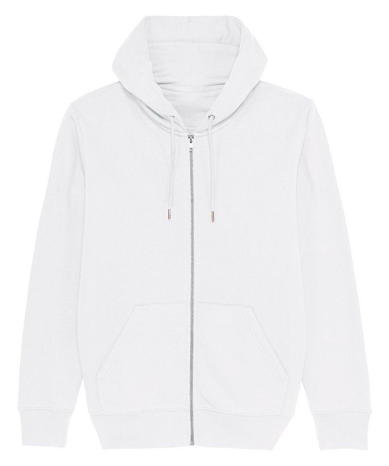 Cultivator, Unisex Iconic Zip-Thru Hoodie Sweatshirt (Stsm566) in White by StanleyStella — Custom branded clothing by Print Press, featuring premium embroidery produced in our specialist print lab in the UK.