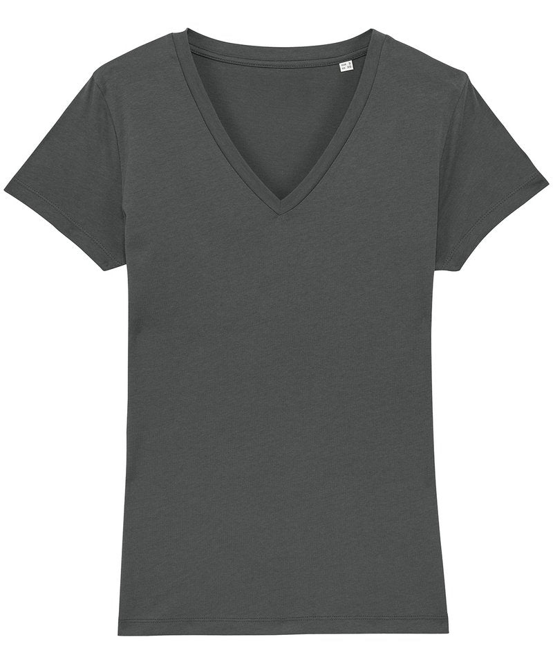 Women's Stella Evoker V-Neck T-Shirt (Sttw023) in Anthracite by StanleyStella — Custom branded clothing by Print Press, featuring premium embroidery produced in our specialist print lab in the UK.