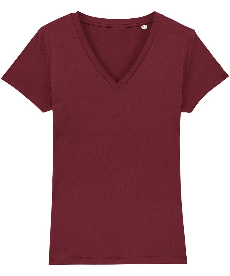 Women's Stella Evoker V-Neck T-Shirt (Sttw023) in Burgundy by StanleyStella — Custom branded clothing by Print Press, featuring premium embroidery produced in our specialist print lab in the UK.