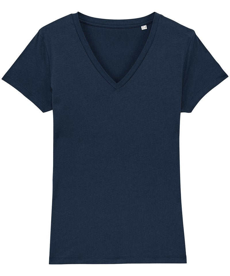 Women's Stella Evoker V-Neck T-Shirt (Sttw023) in French Navy by StanleyStella — Custom branded clothing by Print Press, featuring premium embroidery produced in our specialist print lab in the UK.